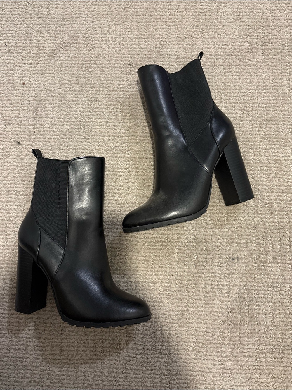 Women's Black High Block Heel Chelsea Boots
